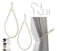 SLIFEOW Curtain Tiebacks Ropes, Decorative Handmade Tie Backs Curtain Holdbacks with 2 Metal Screw Hooks, Holders Cord for Window Sheer Drapes Indoor Outdoor (Beige, 2)