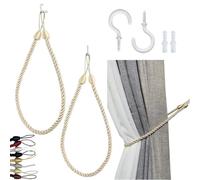SLIFEOW Curtain Tiebacks Ropes, Decorative Handmade Tie Backs Curtain Holdbacks with 2 Metal Screw Hooks, Holders Cord for Window Sheer Drapes Indoor Outdoor (Beige, 2)