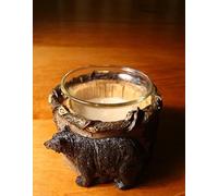 SLIFKA Rustic Faux Lodge Birch Wood Carved Black Bear Candle Holder Cabin Home Decor