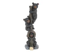 Slifka X8603 Teddy Bear Cubs Climbing Tree Trunk Animal Woodland 7 x 2 inch Black Resin Stone Collectible Tabletop Figurine Sculpture, Everyday Décor
