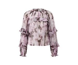 Slightly Sheer Chiffon Blouse with Ruffles and All-Over Print for Women QS Rose 34