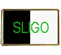SLIGO Irish County Ireland Black & White Gold Colour Rectangle Badge With A Velveteen Bag