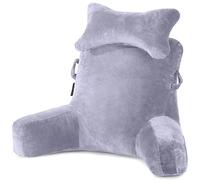 SLIGUY Reading Pillow-Bed Rest Pillow with Detachable Neck Roll & Higher Support Arm for Sitting in Bed Couch or Floor-Backrest Reading Pillow Adult Back Pillow for Watching TV/Gaming,Light Grey