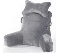 SLIGUY Reading Pillow-Bed Rest Pillow with Detachable Neck Roll & Higher Support Arm for Sitting in Bed Couch or Floor-Backrest Reading Pillow Adult Back Pillow for Watching TV/Gaming,Darkgrey