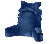 SLIGUY Reading Pillow-Bed Rest Pillow with Detachable Neck Roll & Higher Support Arm for Sitting in Bed Couch or Floor-Backrest Reading Pillow Adult Back Pillow for Reading/Watching TV/Gaming,Blue