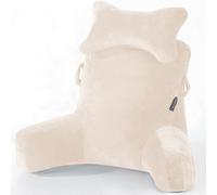 SLIGUY Reading Pillow-Bed Rest Pillow with Detachable Neck Roll & Higher Support Arm for Sitting in Bed Couch or Floor-Backrest Reading Pillow Adult Back Pillow for Watching TV/Gaming,Beige