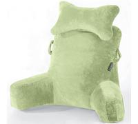 SLIGUY Reading Pillow-Bed Rest Pillow with Detachable Neck Roll & Higher Support Arm for Sitting in Bed Couch or Floor-Backrest Reading Pillow Adult Back Pillow for Watching TV/Gaming,Green