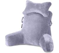 SLIGUY Reading Pillow, Bed Rest Pillow with Detachable Neck Roll & Higher Support Arm for Sitting in Bed Couch or Floor-Backrest Adult Back Pillow for Watching TV/Gaming/Relaxing