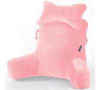 SLIGUY Reading Pillow-Bed Rest Pillow with Detachable Neck Roll & Higher Support Arm for Sitting in Bed Couch or Floor-Backrest Reading Pillow Adult Back Pillow for Watching TV/Gaming,Pink