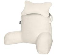 SLIGUY Reading Pillow for Sitting in Bed Couch Adult, Back Pillow with arm Support and Pockets, Adult Back Pillow Bed Chair for Bed Rest, Reading, Watching TV, Gaming for Boys and Girls Beige