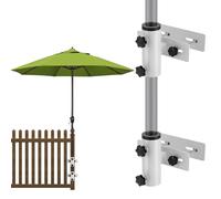 SLIIMU Umbrella Stand for Deck Railing, Long Patio Fence Umbrella Holder Clamp Outdoor, Adjustable Deck Post Parasol Mount Bracket, Metal Balcony Parasol Base Clip on Porch, Courtyard (B-White)