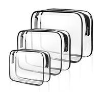 SLIJAR Clear Travel Toiletries Bag, 3 PCS Portable Waterproof Toiletry Bags for Women and Men, Clear Makeup Bags PVC Cosmetic Bag, Travel Accessories Wash Bag for Travelling and Holiday