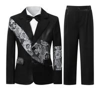 Sliktaa 3 Piece Boys Suits Set Childs Formal Tuxedo Wedding Prom Outfit Chinese Style Blazer Trousers Shirt Black 10 Years