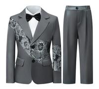 Sliktaa 3 Piece Boys Suits Set Childs Formal Tuxedo Wedding Prom Outfit Chinese Style Blazer Trousers Shirt Grey 14 Years