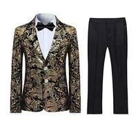 Sliktaa Boys 2 Pieces Suits Tuxedo Suit Shiny Sequins Peak Lapel Slim Fit Jacket Pants Party Performance Gold 16 Years
