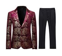 Sliktaa Boys 2 Pieces Suits Tuxedo Suit Shiny Sequins Peak Lapel Slim Fit Jacket Pants Party Performance Purple 16 Years