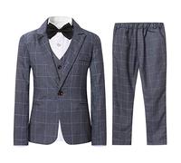 Sliktaa Boys Suits 3 Piece One Button Single Breasted Plaid Colour Suits Wedding Party Performance Blazer Vest Trousers Grey 8 Years