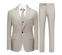 Sliktaa Men Three Piece Tuxedo Suit One Button Wedding Formal Set | One button blazer notched lapel waistcoat zip fastening trousers pockets for weddings proms dinners and evening events