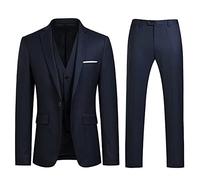 Sliktaa Men Three Piece Tuxedo Suit One Button Wedding Formal Set | One button blazer notched lapel waistcoat zip fastening trousers pockets for weddings proms dinners and evening events