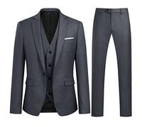 Sliktaa Men Three Piece Tuxedo Suit One Button Wedding Formal Set | One button blazer notched lapel waistcoat zip fastening trousers pockets for weddings proms dinners and evening events