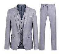 Sliktaa Men Three Piece Tuxedo Suit One Button Wedding Formal Set | One button blazer notched lapel waistcoat zip fastening trousers pockets for weddings proms dinners and evening events