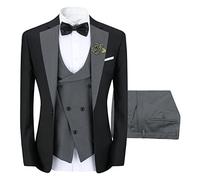 Sliktaa Men Three Piece Wedding Suit One Button Slim Fit Formal Set,Grey,XL