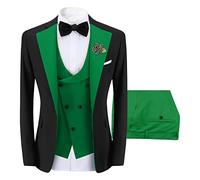 Sliktaa Men Three Piece Wedding Suit One Button Slim Fit Formal Set,Light Green,XXL