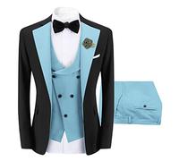 Sliktaa Men Three Piece Wedding Suit One Button Slim Fit Set,Light Blue,M