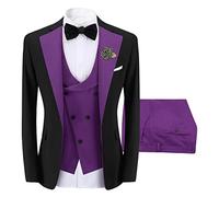 Sliktaa Men Three Piece Wedding Suit One Button Slim Fit Set,Purple,XXL