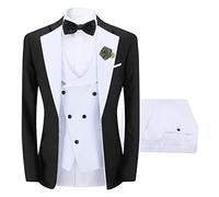 Sliktaa Men Three Piece Wedding Suit One Button Slim Fit Set,White,3XL