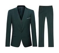 Sliktaa Men's 3 Pieces Suits Formal One Button Notched Lapel Businees Wedding Suit Blazer Trousers and Waistcoat,Green,XXL