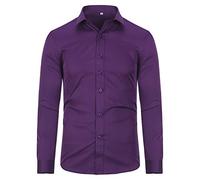 Sliktaa Mens Bamboo Dress Shirt Casual Long Sleeve Regular Fit Solid Stand Collar Button Down Shirt Purple 3XL