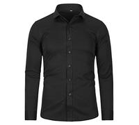 Sliktaa Mens Bamboo Dress Shirt Casual Long Sleeve Regular Fit Solid Stand Collar Button Down Shirt Black L