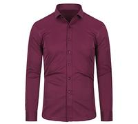 Sliktaa Mens Bamboo Dress Shirt Casual Long Sleeve Regular Fit Solid Stand Collar Button Down Shirt Wine Red S