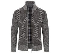 Sliktaa Mens Knitted Cardigan Thick Sweater Full Zip Stand Collar Warm Jumper Fleece Lined Winter Coat #DL304-2 Brown XXL