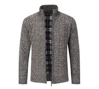 Sliktaa Mens Knitted Cardigan Thick Sweater Full Zip Stand Collar Warm Jumper Fleece Lined Winter Coat #DL164 Brown XS