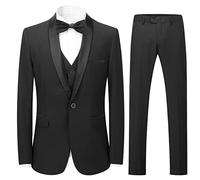 Sliktaa Mens Suits 3 Pieces Slim Fit Wedding Formal Dinner Suit Black One Button Notched Lapel Tuxedo Blazer Jacket Trousers and Waistcoat #N976 Black S