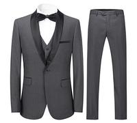 Sliktaa Mens Suits 3 Pieces Slim Fit Wedding Formal Dinner Suit Black One Button Notched Lapel Tuxedo Blazer Jacket Trousers and Waistcoat #N976 Dark Grey XS
