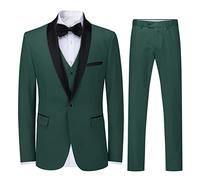 Sliktaa Mens Suits 3 Pieces Slim Fit Wedding Formal Dinner Suit Black One Button Notched Lapel Tuxedo Blazer Jacket Trousers and Waistcoat Green XXL