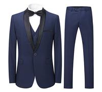 Sliktaa Mens Suits 3 Pieces Slim Fit Wedding Formal Dinner Suit Black One Button Notched Lapel Tuxedo Blazer Jacket Trousers and Waistcoat #N976 Dark Blue 3XL