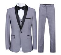 Sliktaa Mens Suits 3 Pieces Slim Fit Wedding Formal Dinner Suit Black One Button Notched Lapel Tuxedo Blazer Jacket Trousers and Waistcoat #N976 Light Grey M