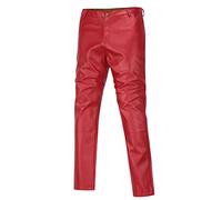Sliktaa Mens Trousers PU Leather Plus Velvet Thick Slim Fit Straight Nightclub Cosplay Trouser,Red,30