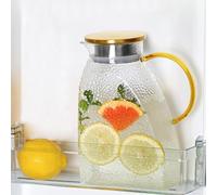 Slim 1.8L Glass Carafe with Stainless Steel Lid - Heat-Resistant Borosilicate Jug for Fridge Storage - Ideal Pitcher for Juice, Water, Tea, Coffee, Milk, Wine & Iced Beverages