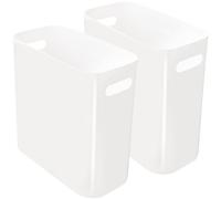 Slim 10L White Trash Bin with Handles - Space-Saving 2 Pack for Home & Office