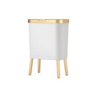 Slim 15L Space-Saving Trash Can - White Push Button Garbage Bin for Bedroom, Office, Kitchen & Bathroom, Stylish Wastebasket, Compact Size 33.2x19.6x48.5cm