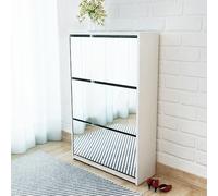 Slim 2 Drawer Mirrored Shoe Cabinet, Stylish Hallway Storage nizer with Flip Drawers, Modern Sideboard Unit for Entryway, Space-Saving Design, 63x17x67 cm