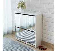Slim 2 Drawer Mirrored Shoe Cabinet, Stylish Storage nizer with Flip Drawers, Hallway Stand Rack & Sideboard Unit, Space-Saving Design, 63x17x67 cm