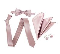 Slim 2" Satin Solid Colour Classic Plain Polyester Tie Set - Tie, Bow Tie, Handkerchief & Cufflinks (4pc) (Dusty Pink)