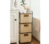 Slim 3 Drawer Bathroom Storage Unit - Woven Plastic Cabinet Organizer Tower for Bathroom Bedroom or Laundry - Narrow Freestanding Storage Drawers Space Saving Design (Storage Unit)