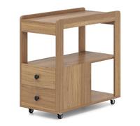 Slim 3-Tier Wooden Nightstand with 2 Drawers & Wheels, Narrow Bedside Table, Rolling Storage Cabinet for Bedroom, Living Room & Office - Natural Finish